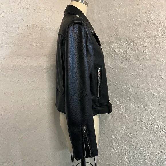 Zara Black Vegan Leather Biker Motorcycle Jacket - Picture 3 of 6